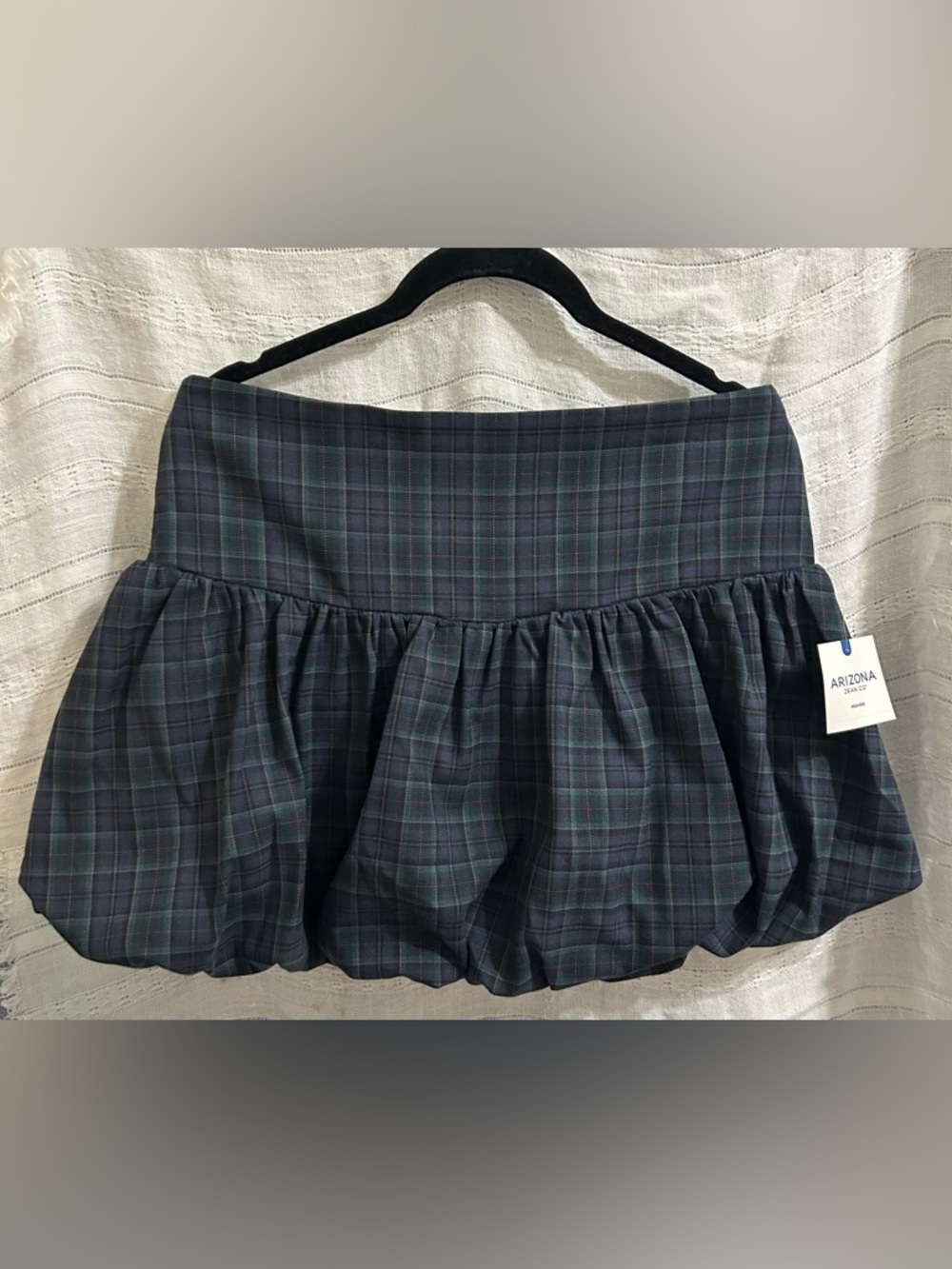 Arizona Jean Company Navy & Green Plaid Bubble Mini Skirt